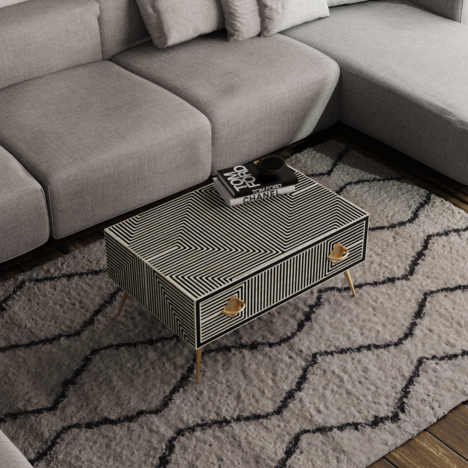 Striped Zoey Inlay Coffee Table - Luxe