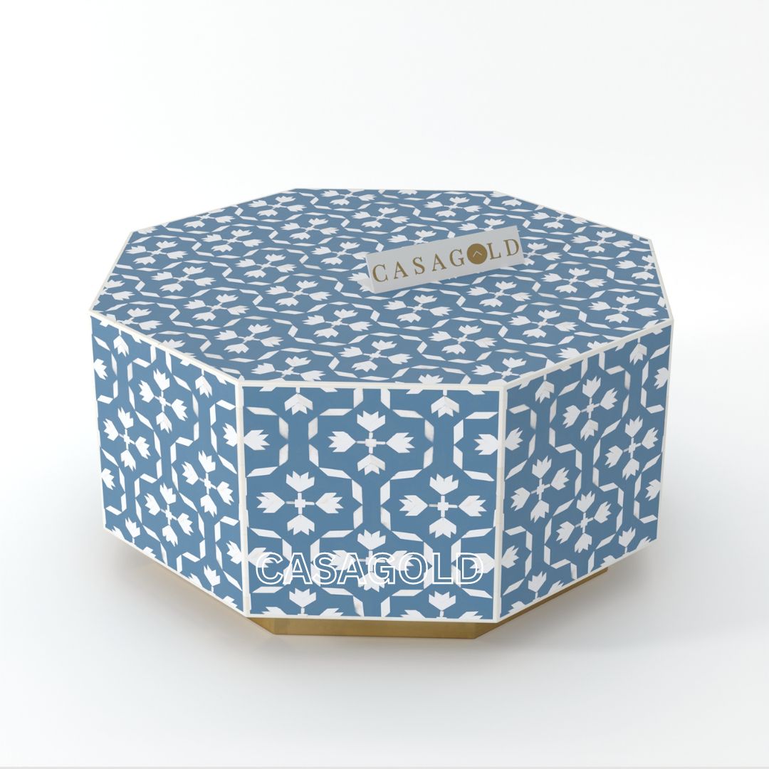 Hexagon  Inlay Coffee Table - Floral