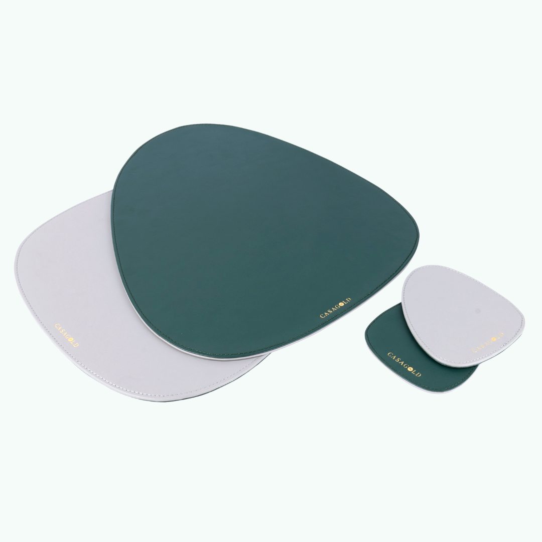 Green & Grey Leather Placemat & Coaster