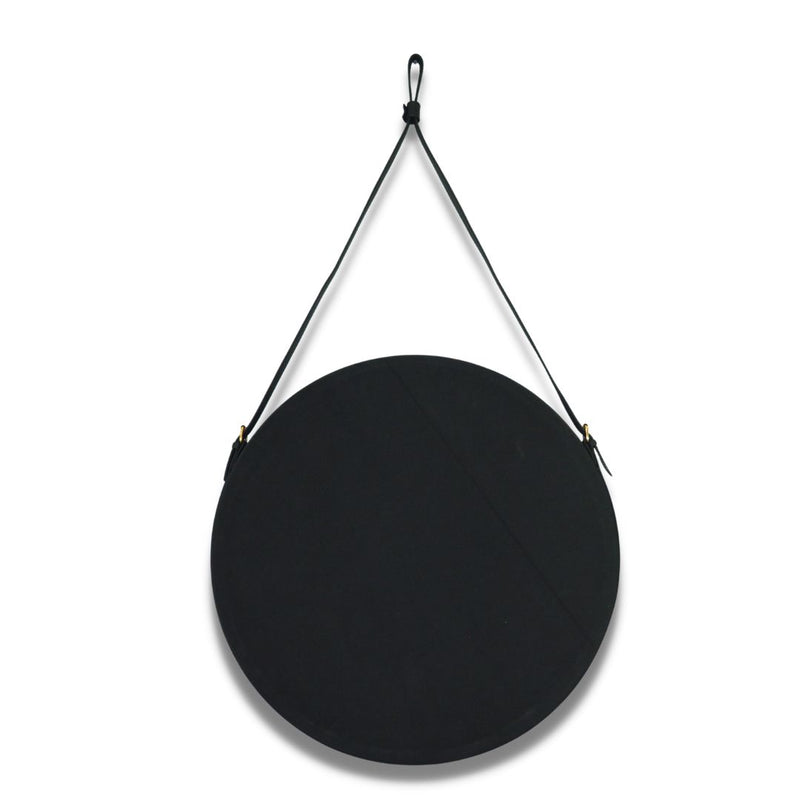 Black Leather Round Mirror with Belt