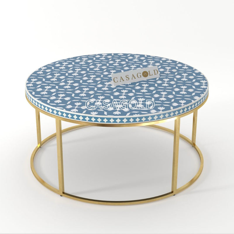 Georgia Inlay Coffee Table With Metal Stand - Floral