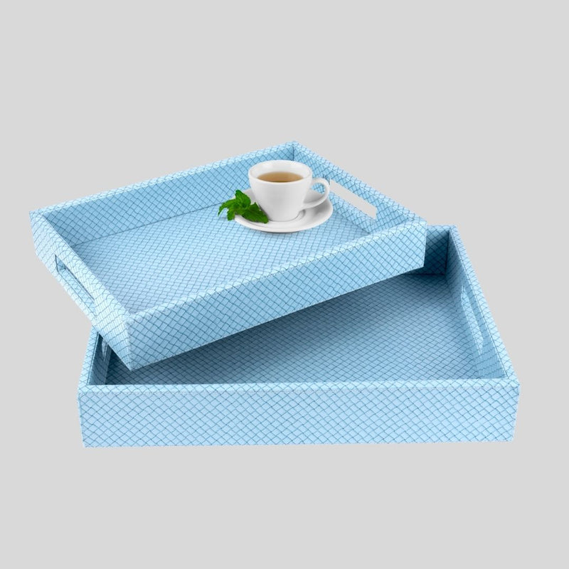 Sky Blue Leather Tray - Set of 2