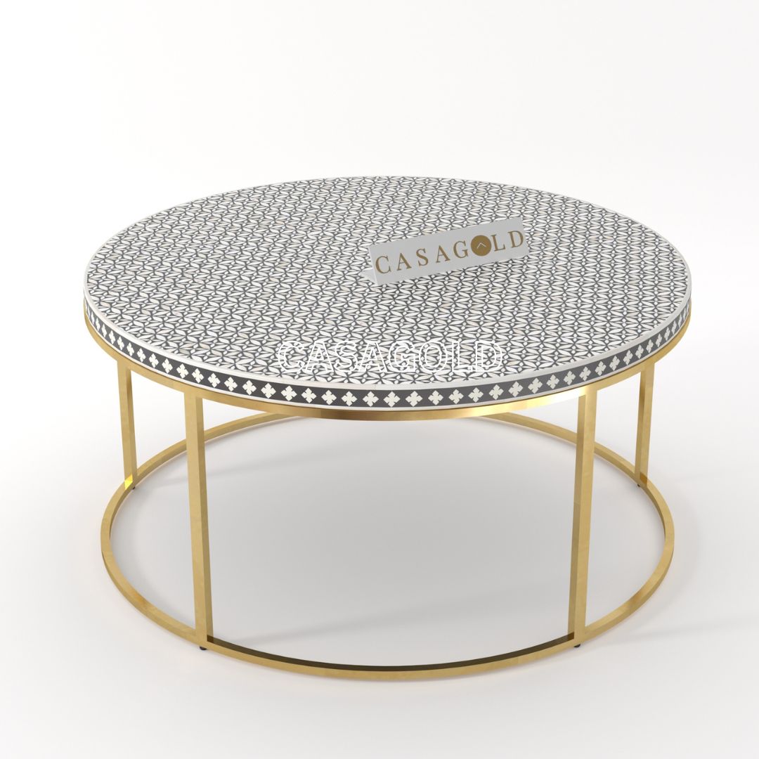 Georgia Inlay Coffee Table with Metal Stand - Geometric Floral