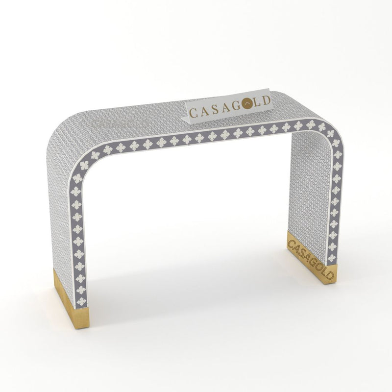 Bone Inlay Geometric Floral Console Table