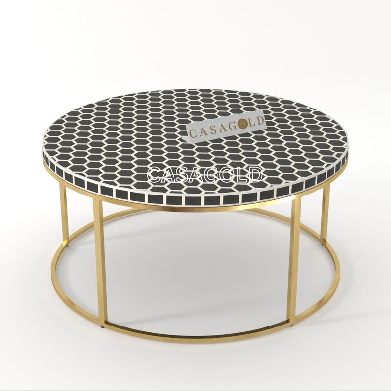 Georgia Inlay Coffee Table with Metal Stand - HoneyComb