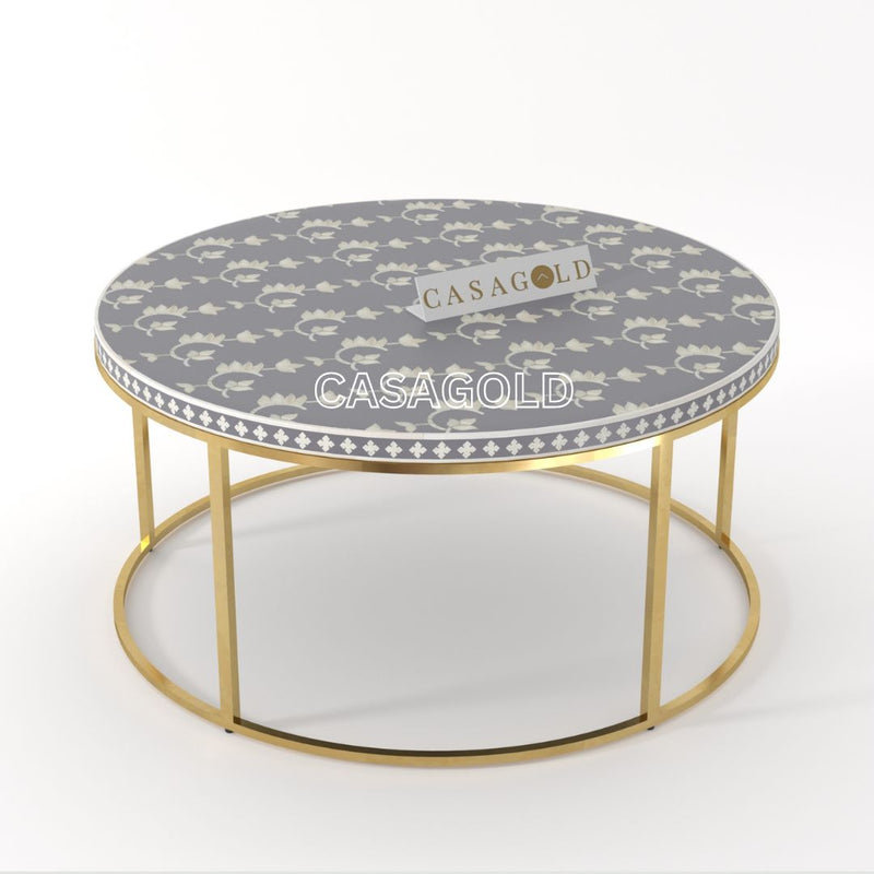 Georgia Inlay Coffee Table with Metal Stand - Overlay Floral
