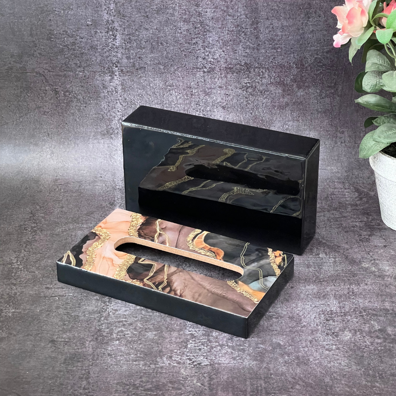 Black & Gold Resin Tissue Box