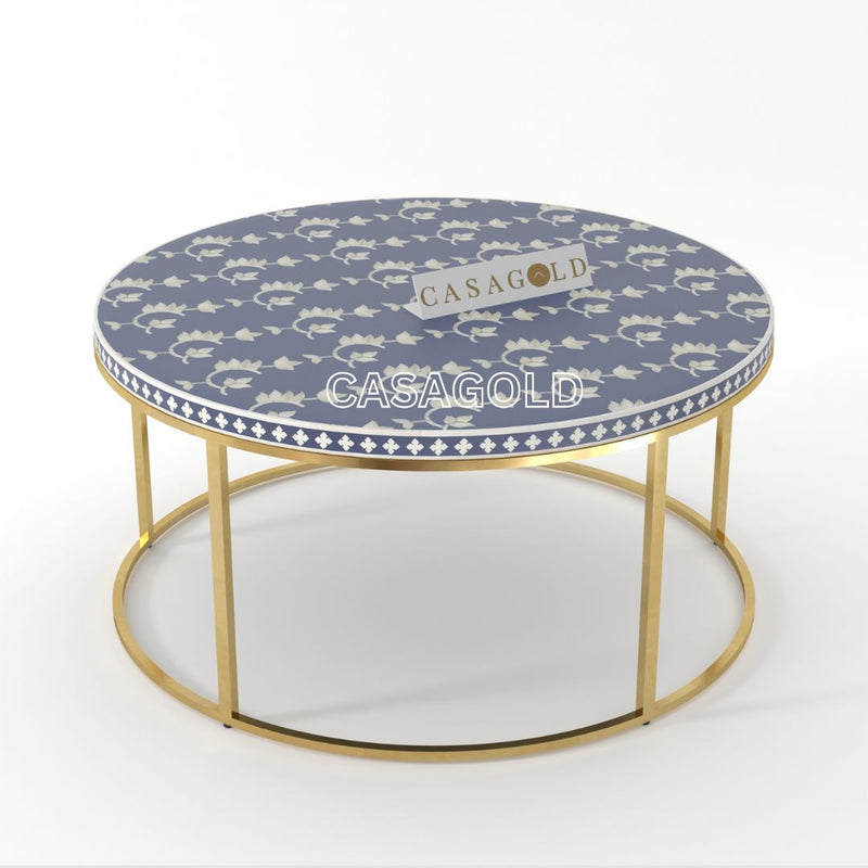 Georgia Inlay Coffee Table with Metal Stand - Overlay Floral