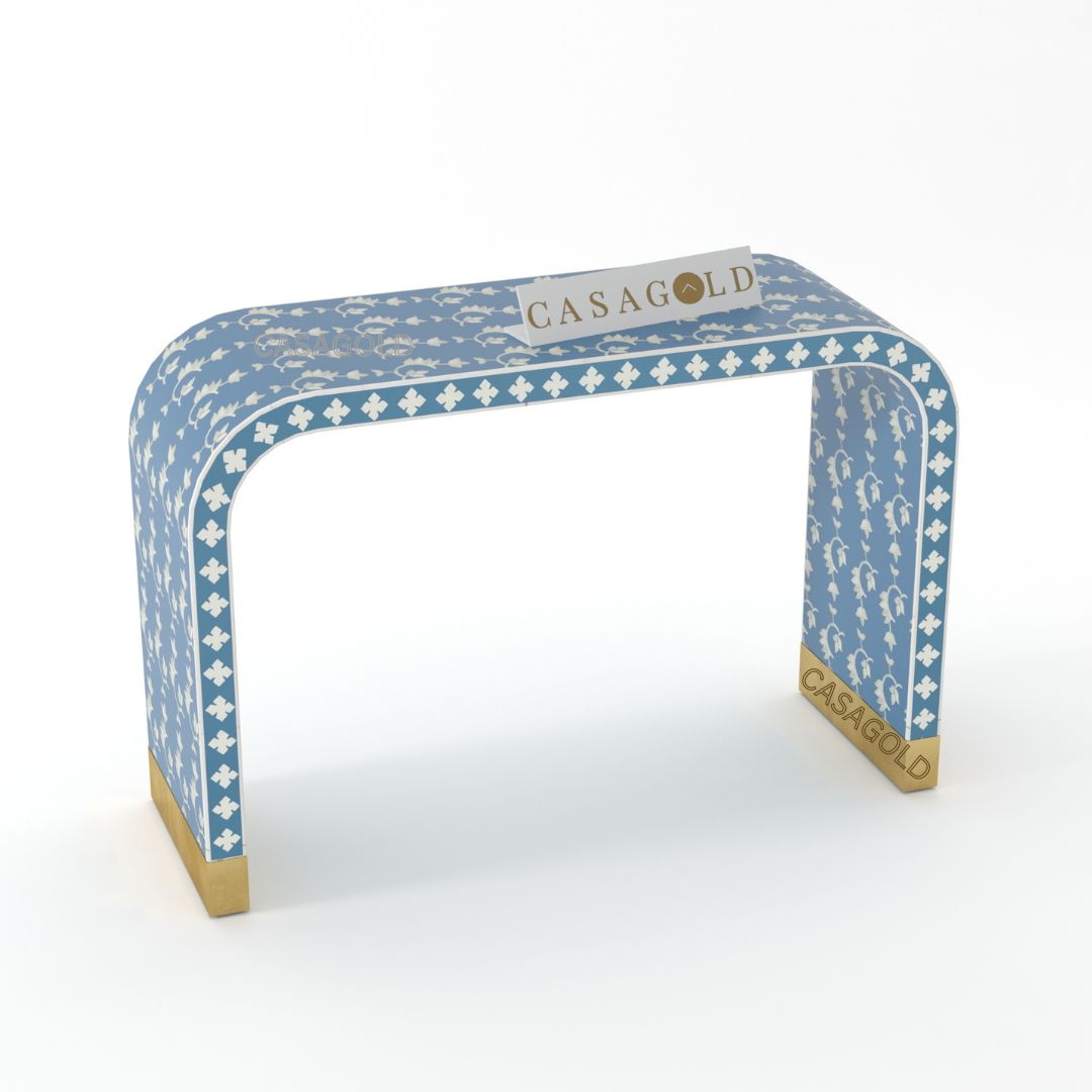 Bone Inlay Overlay Floral Console Table