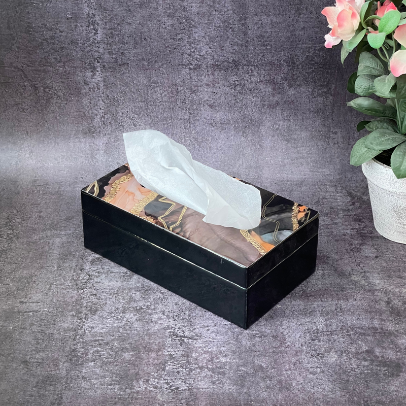 Black & Gold Resin Tissue Box
