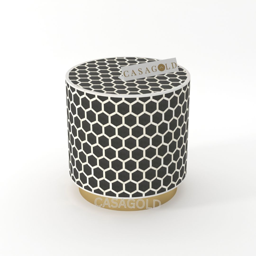 Drum Inlay Side Table - HoneyComb