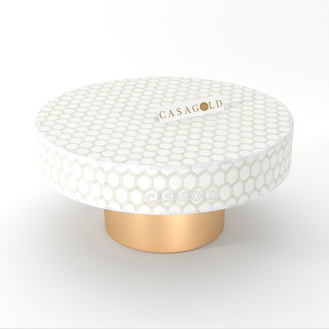 Inlay Round Coffee Table - Honeycomb