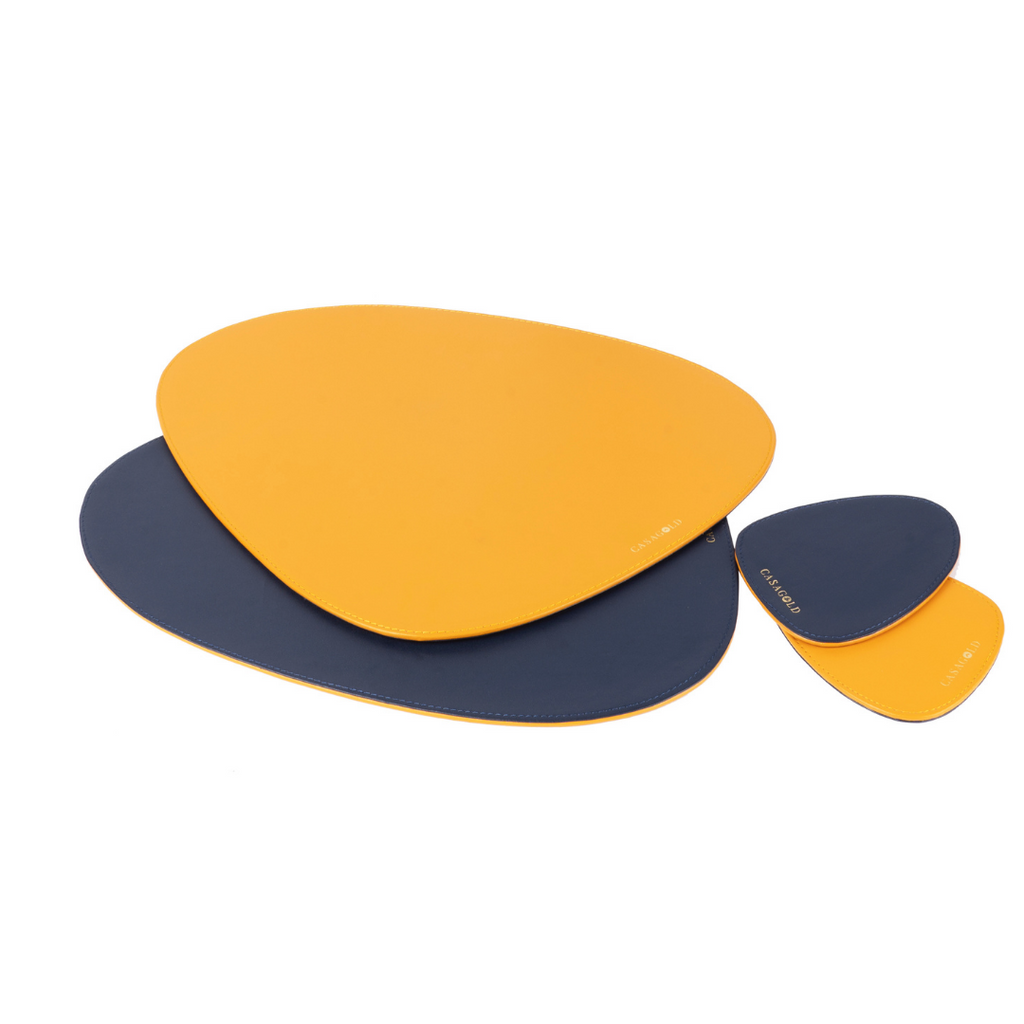 Mustard & Blue Leather Placemat & Coaster