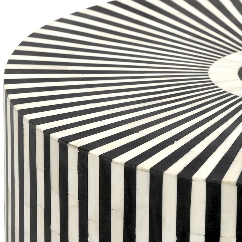 Monochrome Inlay Drum Side Table With Base | Black & White