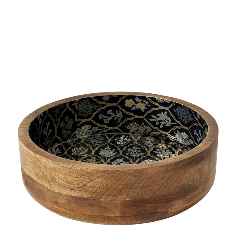 Wooden Serving Bowl - Blue Flora