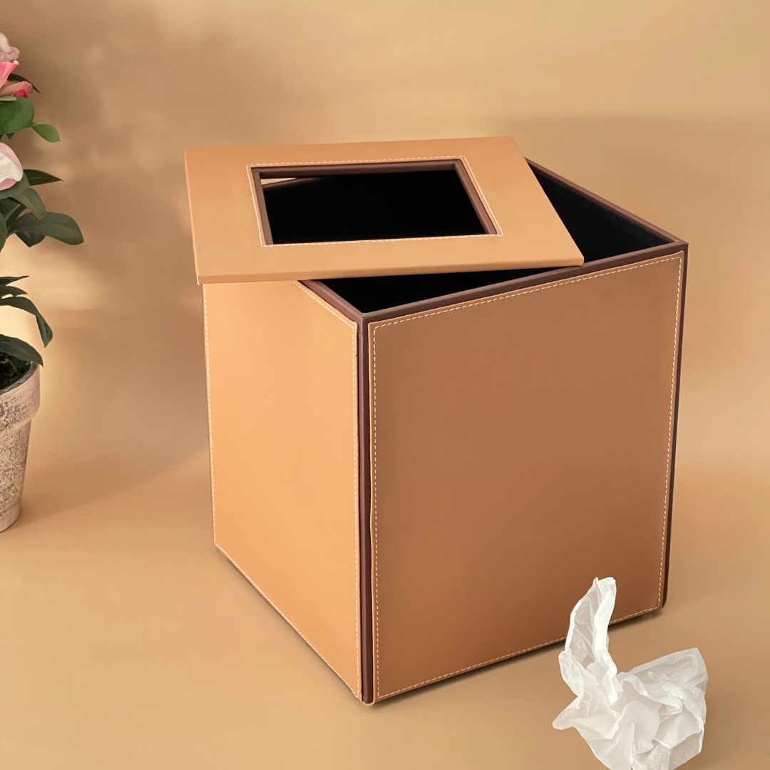 Leather Dustbin - Grey