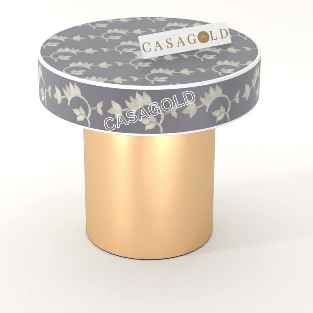 Inlay Round Side Table- Overlay Floral