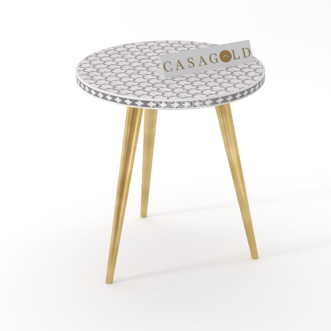 Three leg  Inlay with Gold Legs Side Table - Targua