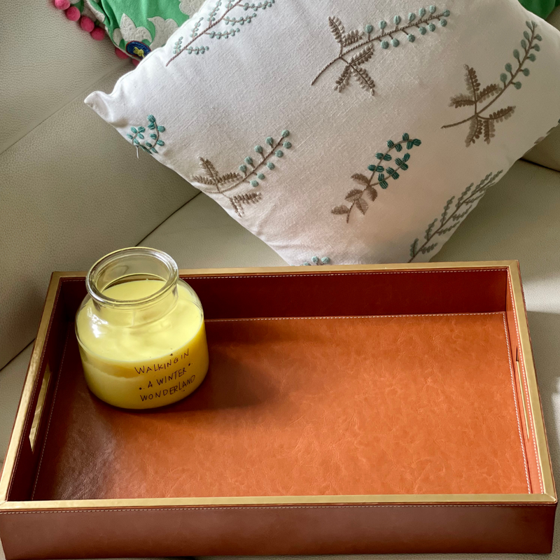 Tan Leather Tray - Set of 2