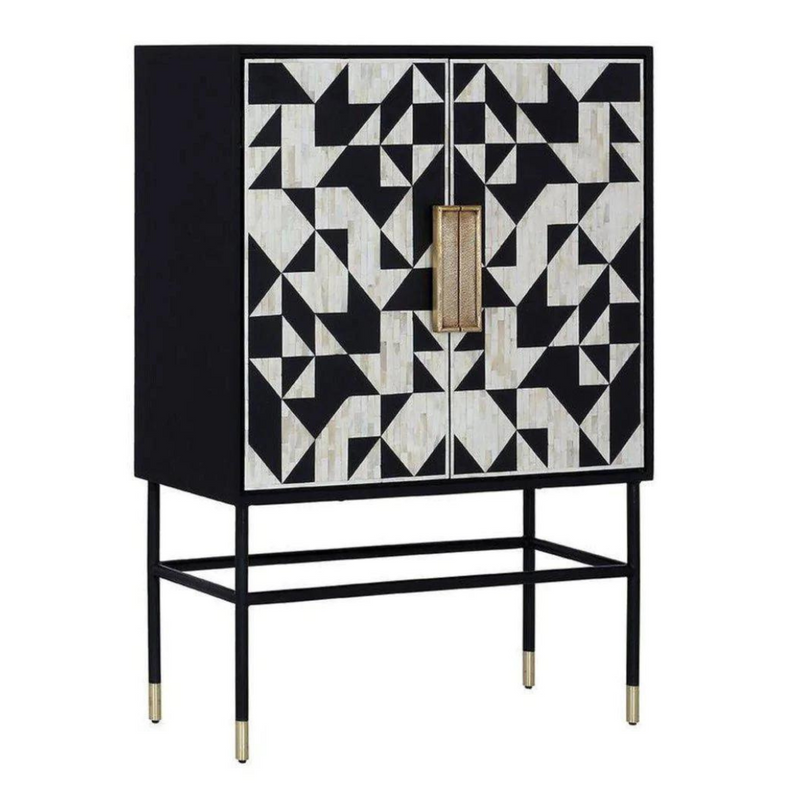 Kingsley Inlay Geometric Pattern Cabinet - Black