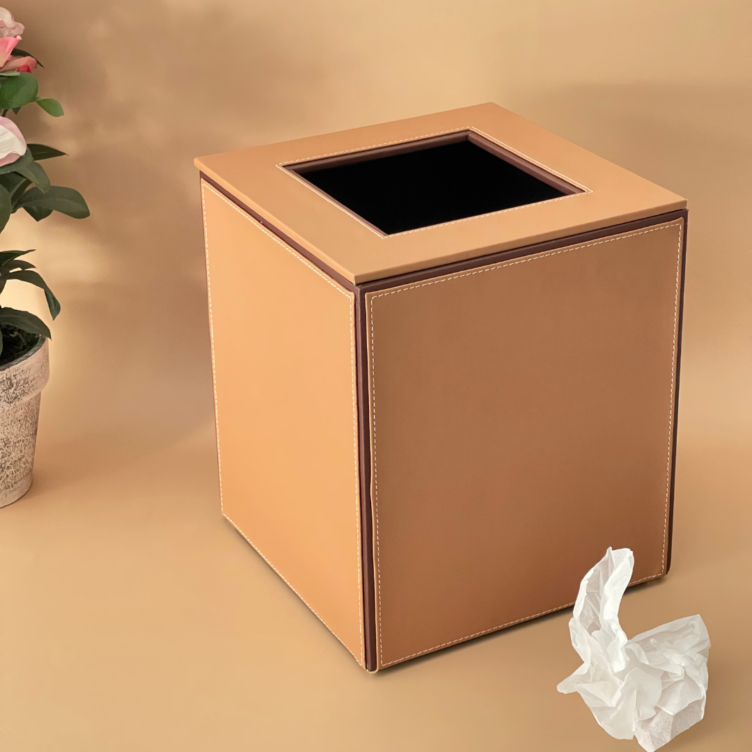 Leather Dustbin - Grey