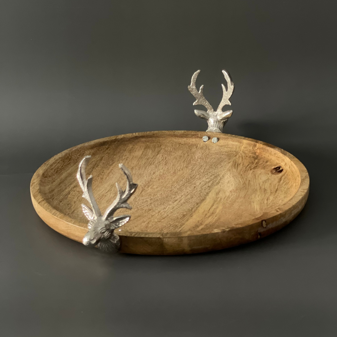 Stag Head Wooden Platter - Set of 2