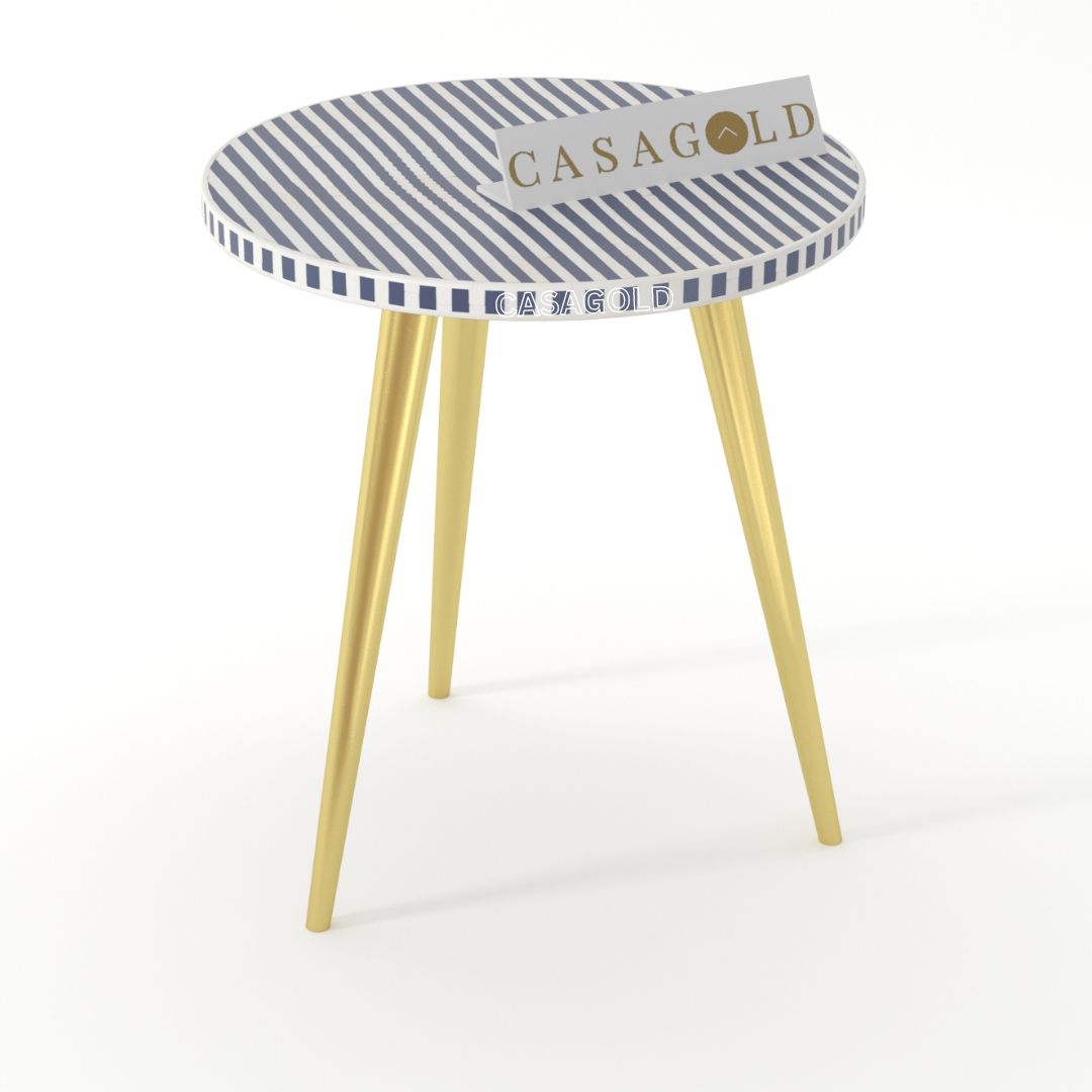 Three leg  Inlay with Gold Legs Side Table - Waterfall