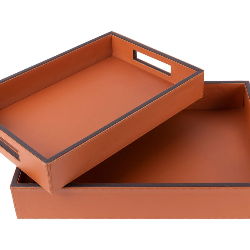 Brown N Tan Leather Tray - Set of 2