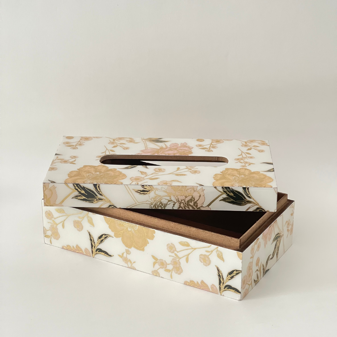 White Floral Tissue Box