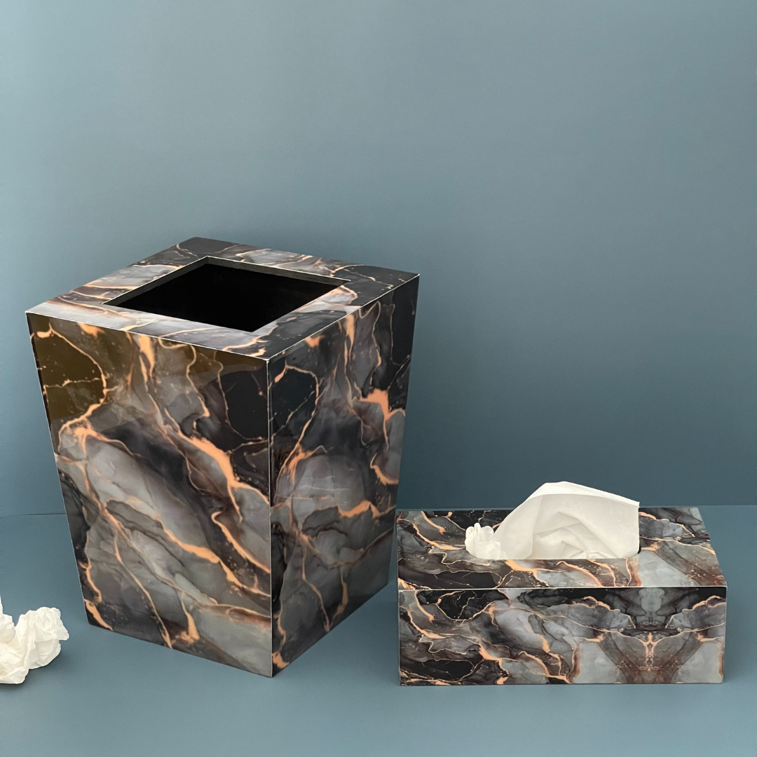 Grey Waste Bin & Tissue Box Set