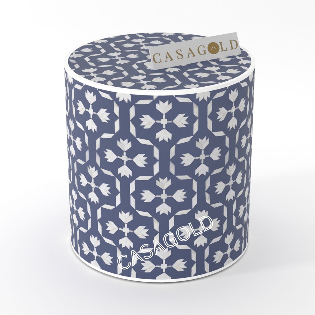 Florida  Inlay Drum Side Table - Floral