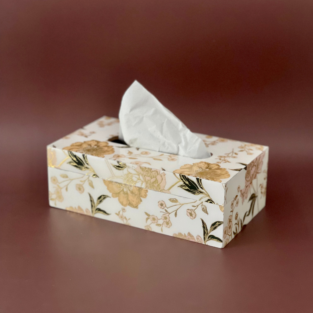 White Floral Tissue Box