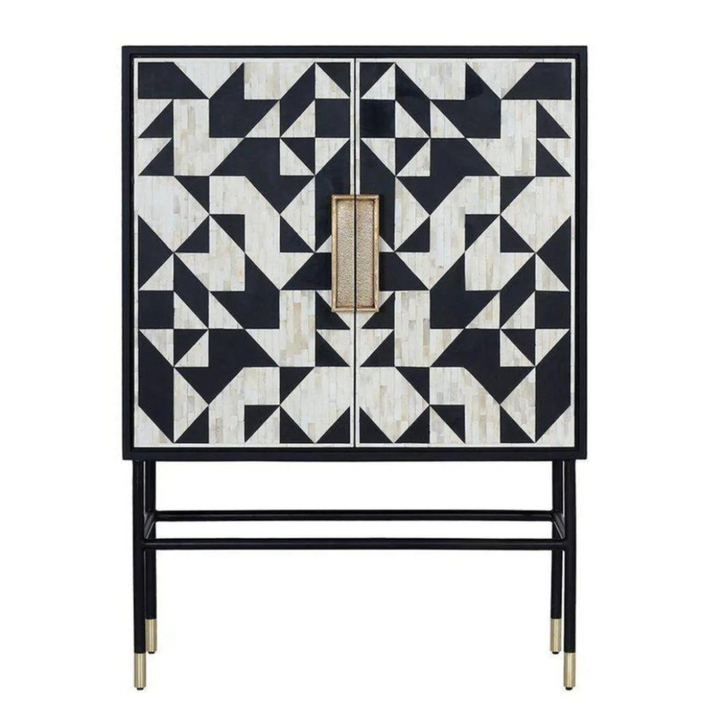 Kingsley Inlay Geometric Pattern Cabinet - Black