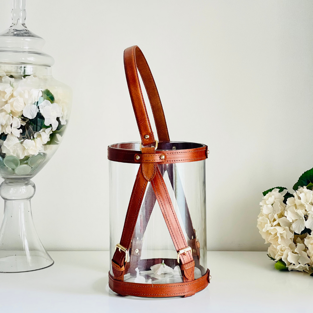 The Leather Candle Storm Lantern / Lamp Vase