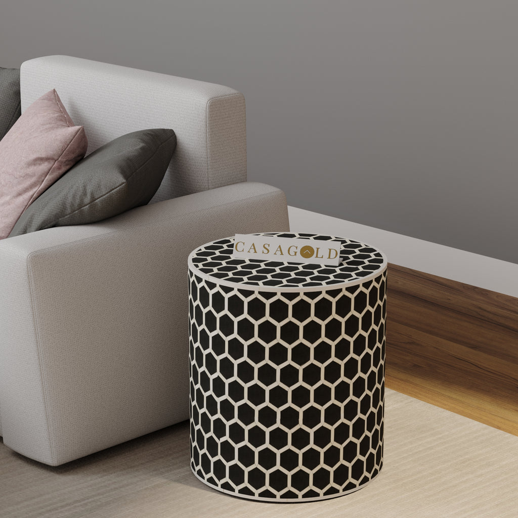 Florida Inlay Drum Side Table - HoneyComb