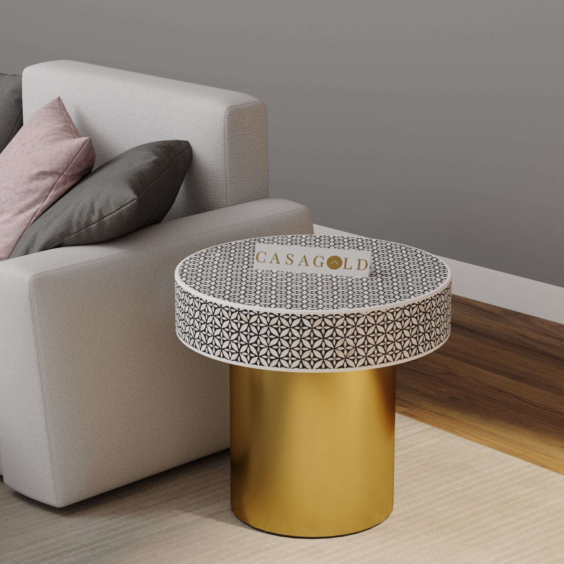 Inlay Round Side Table - Geometric Floral