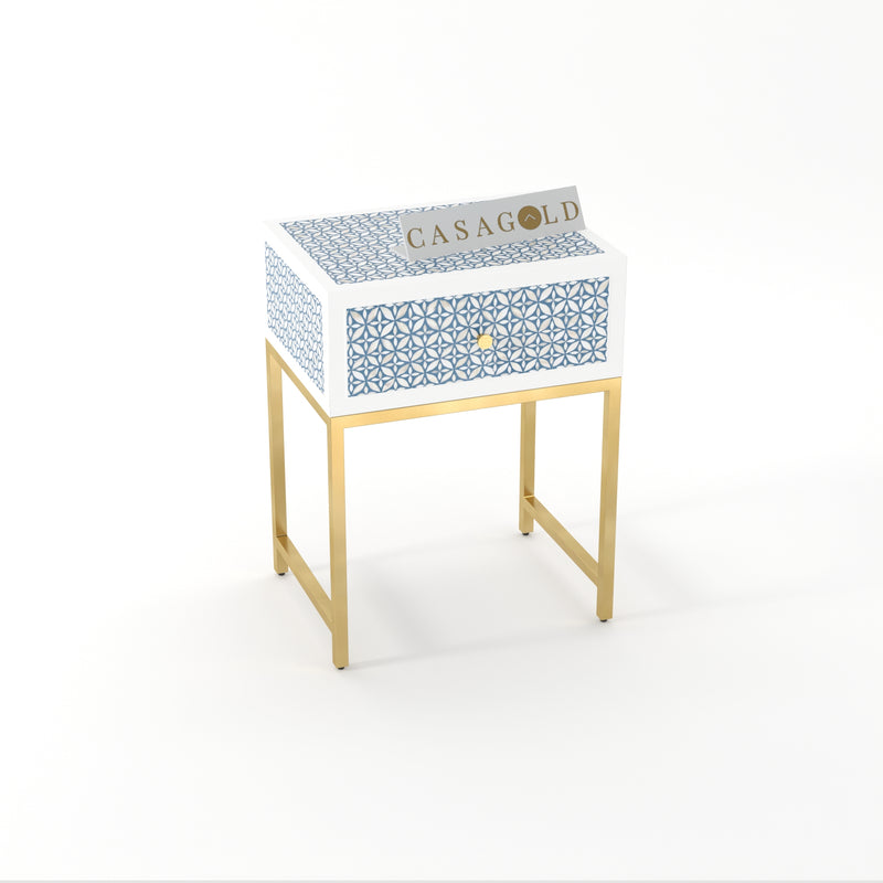 Inlay Bedside Table - Geometric Flower