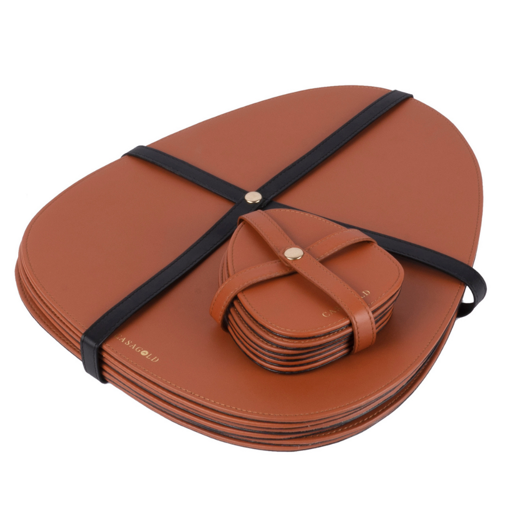 Brown & Black Leather Placemat & Coaster