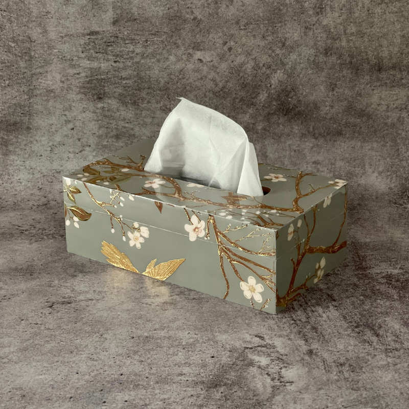 Grey Bird Floral Tissue Box