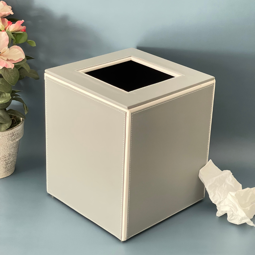 Leather Dustbin - Grey