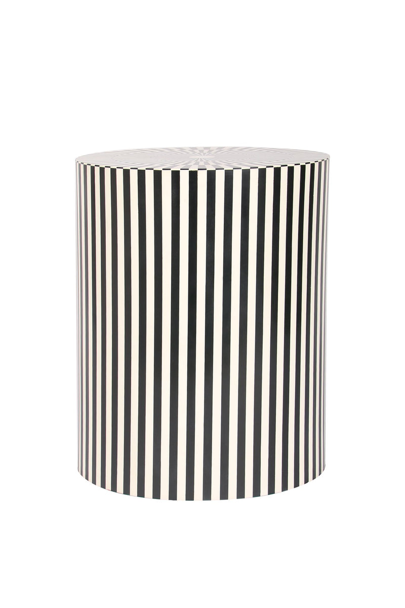 Monochrome Spiral Inlay Drum Side Table | Black & White