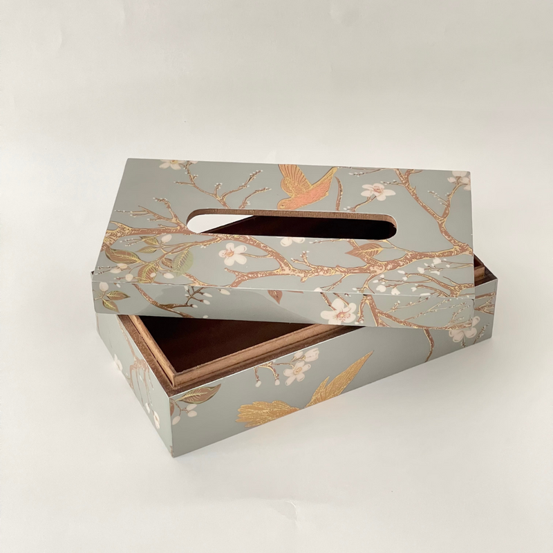 Grey Bird Floral Tissue Box