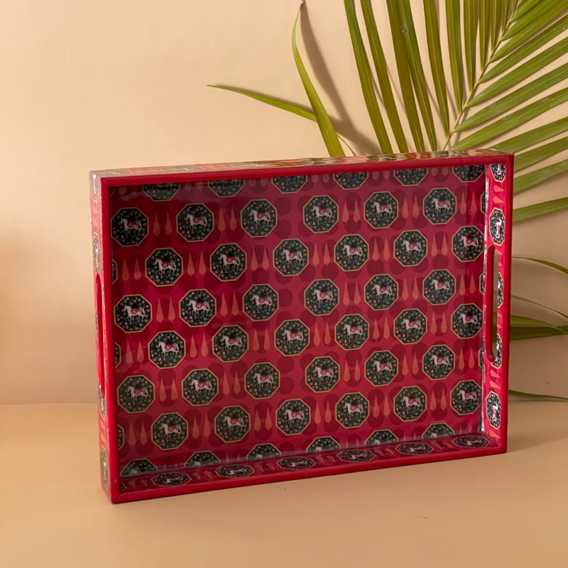 Red Printed Wooden Tray