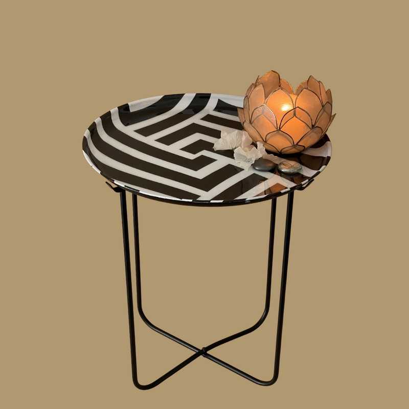 Chevron Side Table with Black Legs