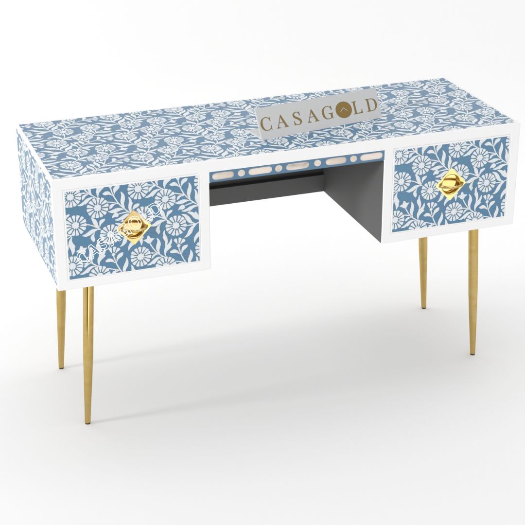 Antique Bone Inlay Executive Office Desk	