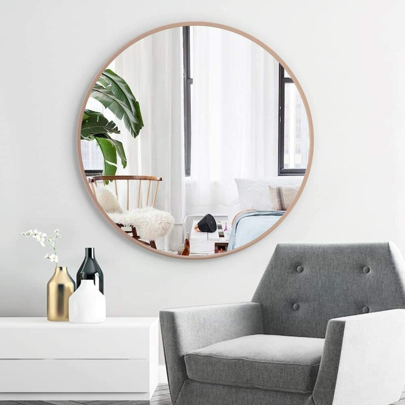 Antique Round Rosegold Steel Frame Glass Mirror	