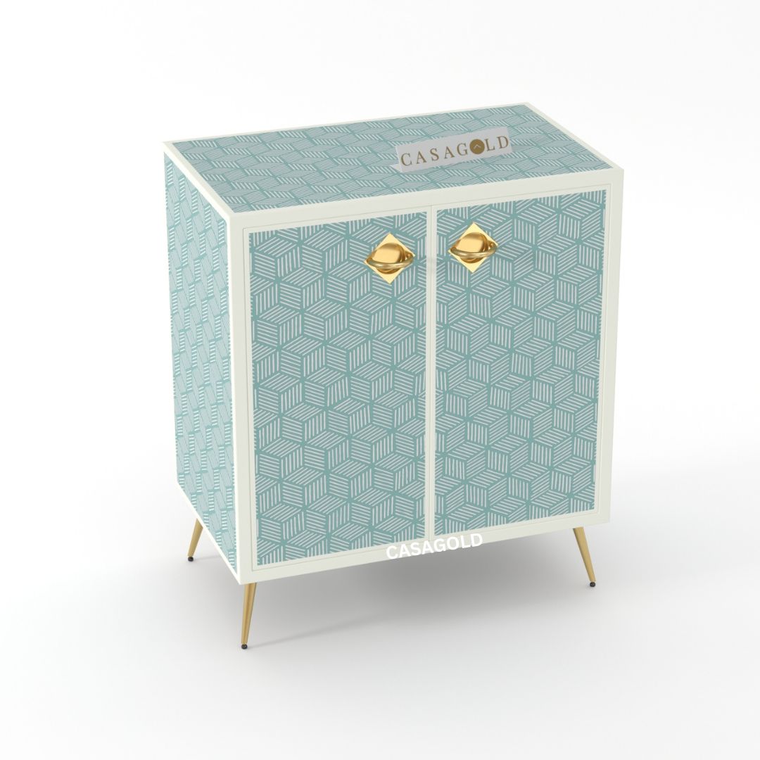 Artisan-made bone inlay storage cabinet
