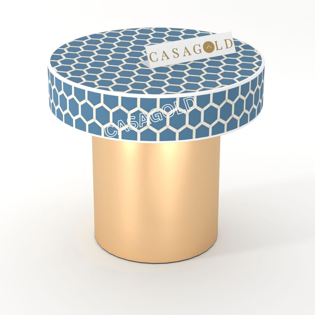Artistic Round Bone Inlay Bedside Table with Decorative Touch	