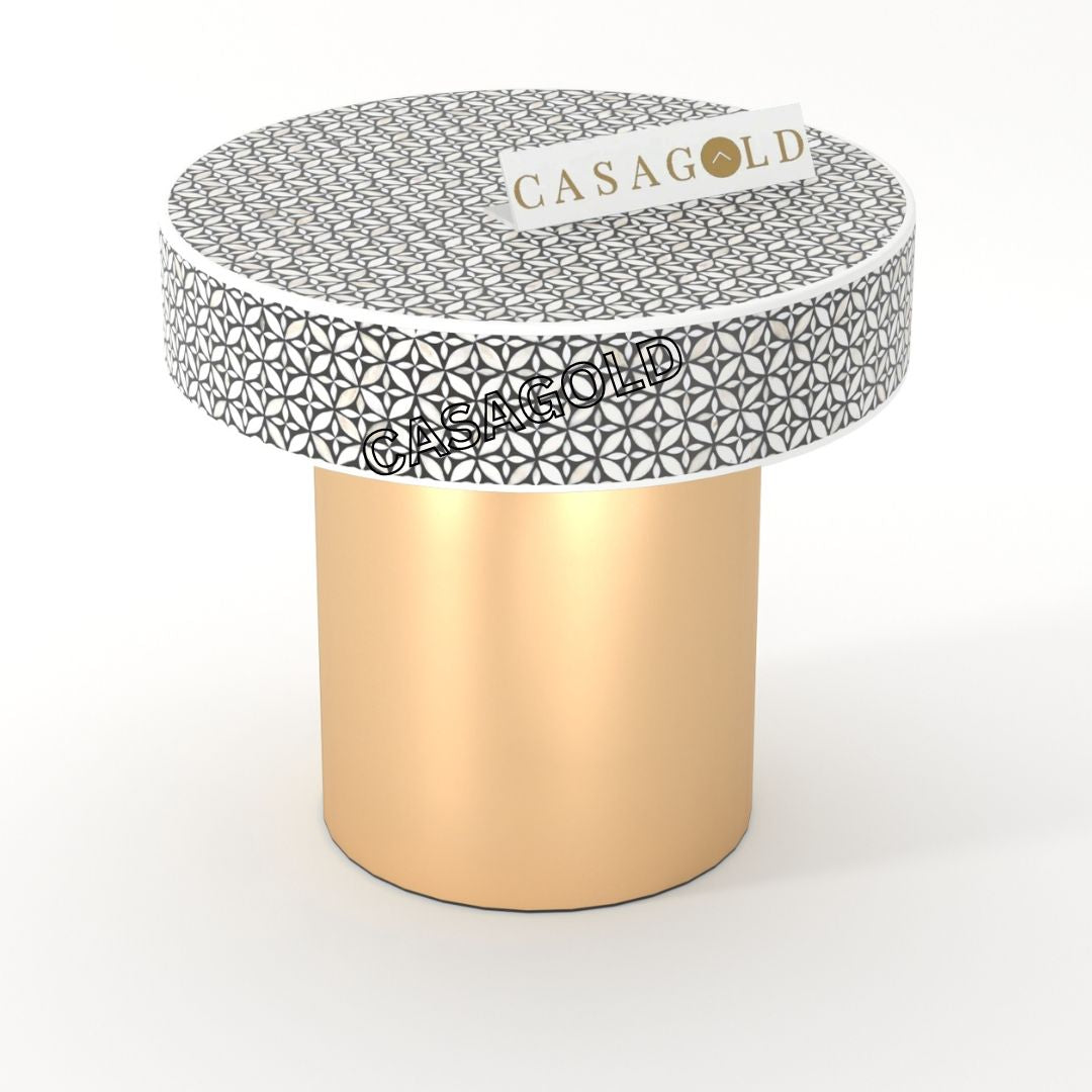 "Artistic geometric round inlay bedside table for adding character to unique spaces"
