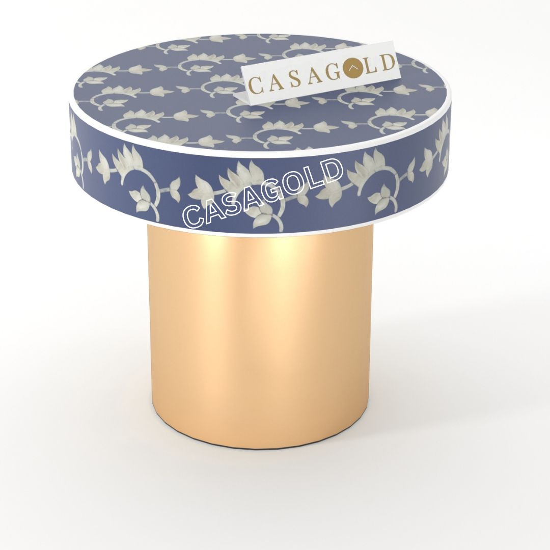 "Artistic geometric round inlay bedside table for adding character to unique spaces"
